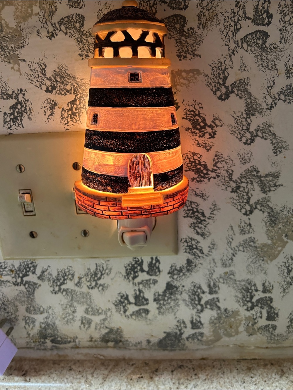 Striped Lighthouse Ceramic Night Light - Black and White